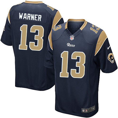Men's Game Kurt Warner Nike Jersey Navy Blue Home - #13 NFL Los Angeles Rams